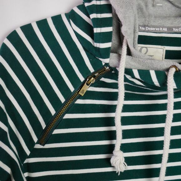 Ampersand Ave Womens Size M Green Striped Gray DoubleHood Sweatshirt - Picture 6 of 14